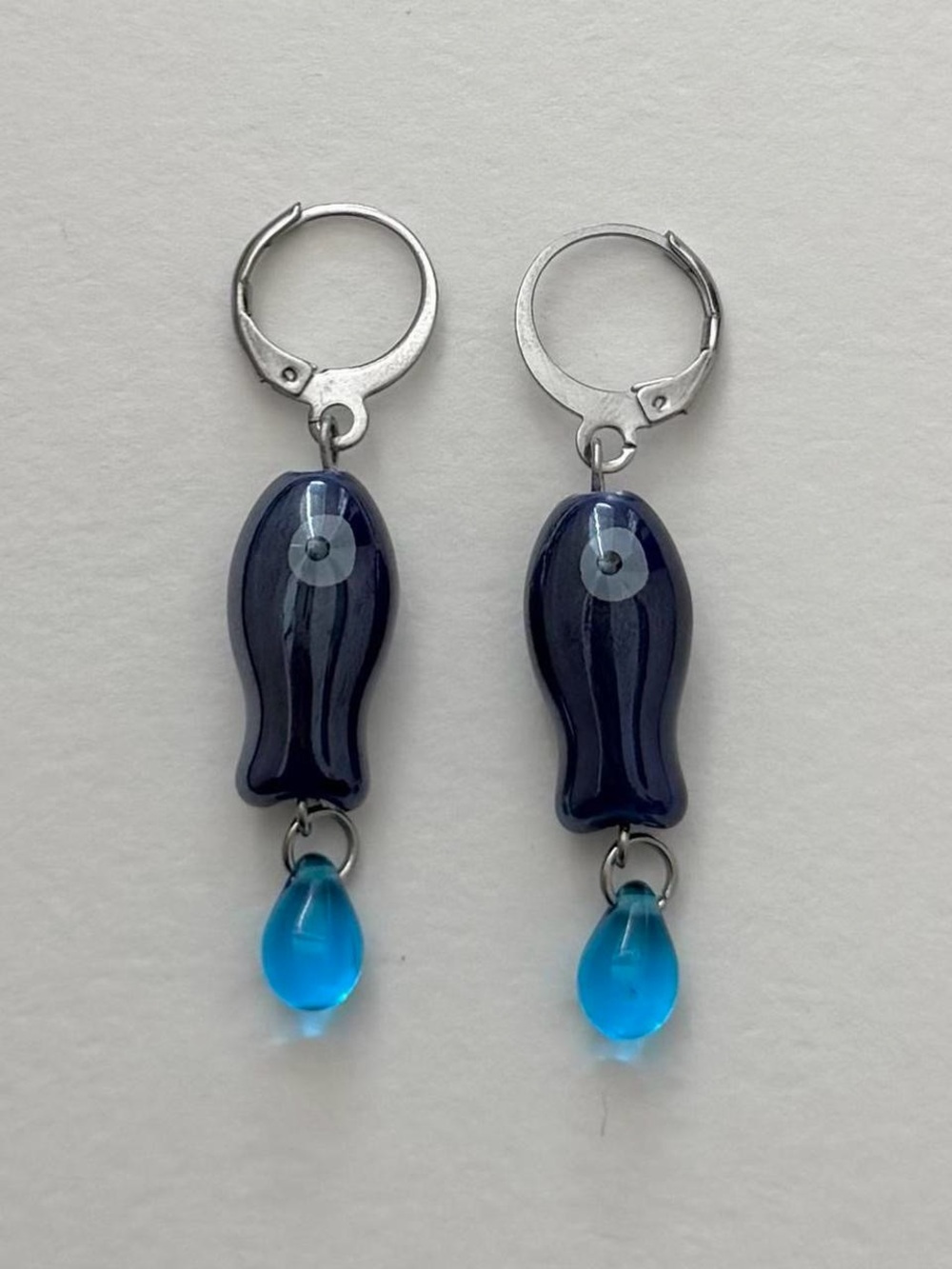 stainless steel ceramic fish dangle earrings
